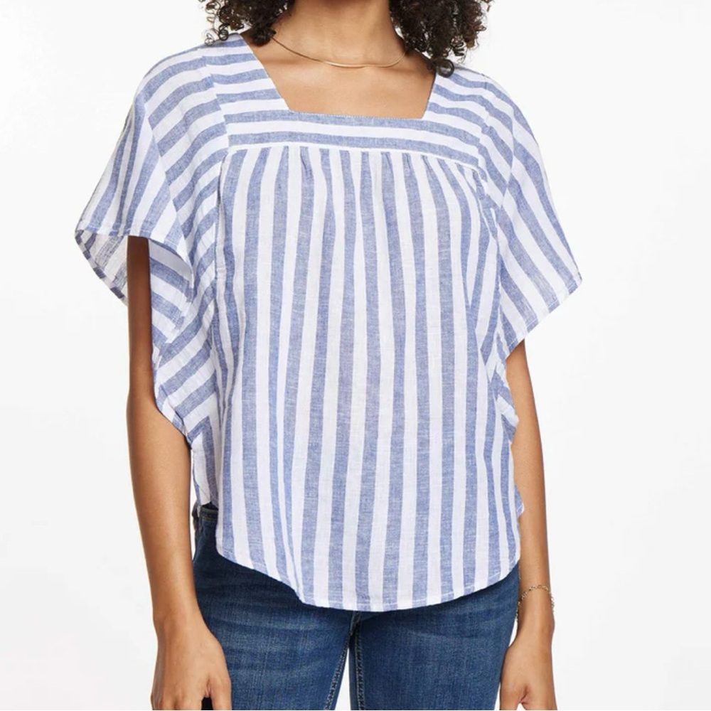 Beach Lunch Lounge Size L Blue Striped Linen Cotton Nautical Flutter Top